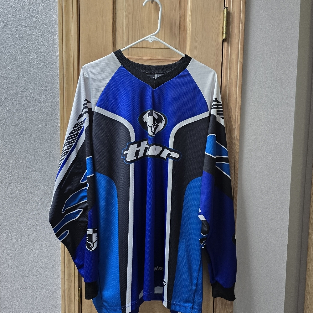 THOR Shirt XL Blue Black White Long Sleeve Motocross Men's